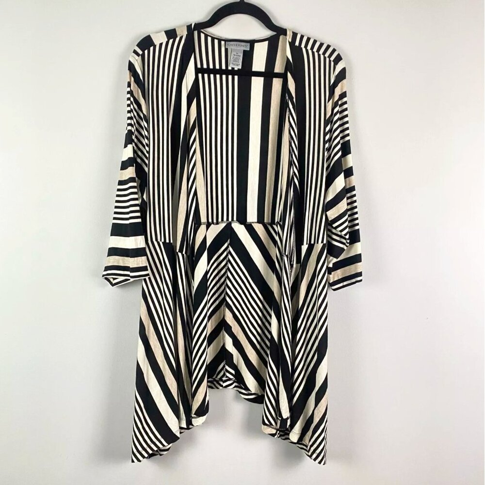 Catherines  Stripe Open Front Jersey Cardigan Size 1X /18/20 WP Layering Neutral